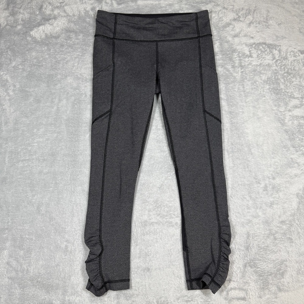 Lululemon Leggings Size 6 Gray Black Pace Rival Crop Yoga Workout Womens Gym
